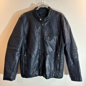 MARC NEW YORK Sz L Jacket by Andre Marc Pebbled Vegan Leather Lined Dark Blue